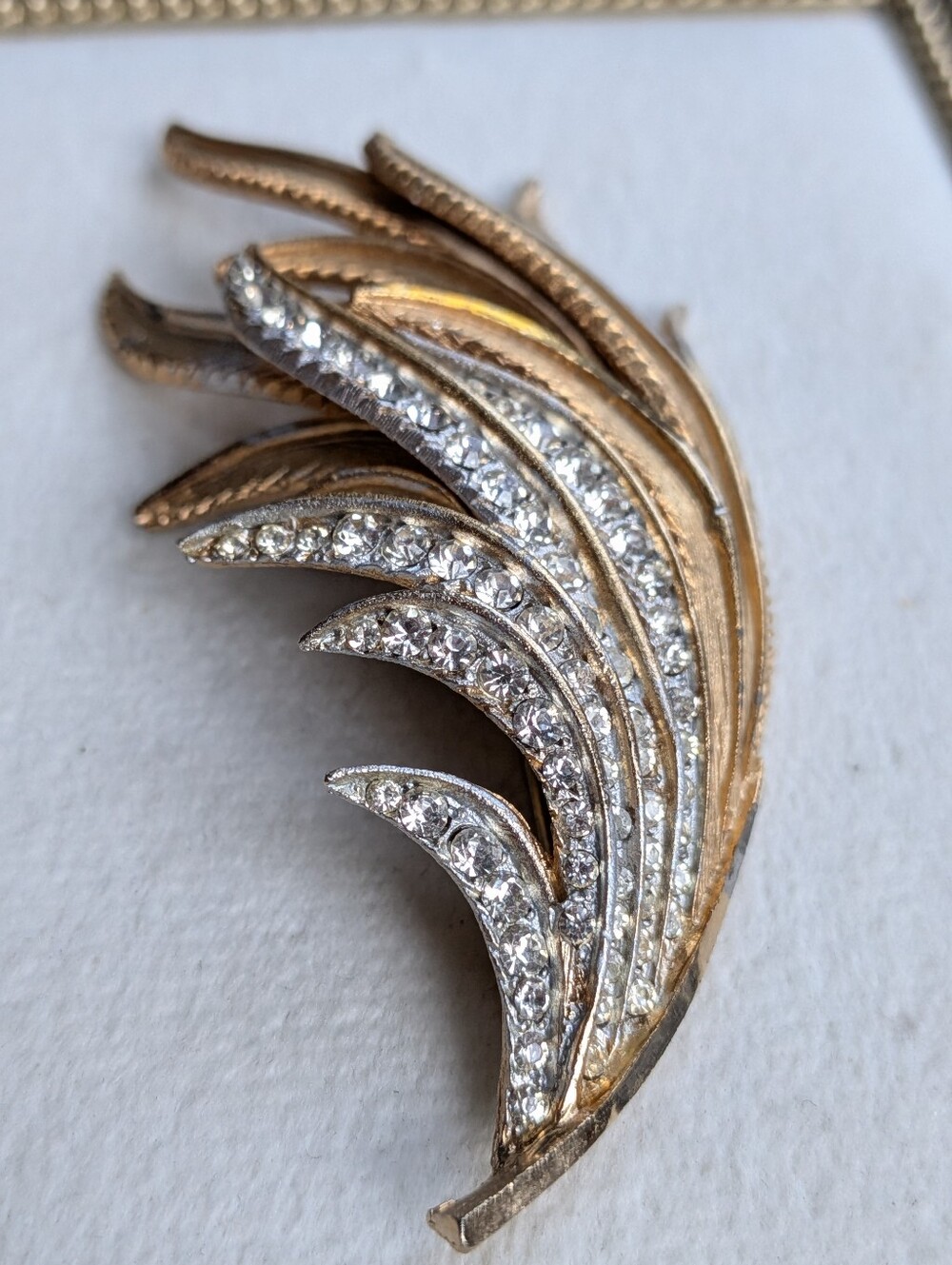 Vintage CAPRI Signed Rhinestone Feather Brooch – 3" Statement Pin
